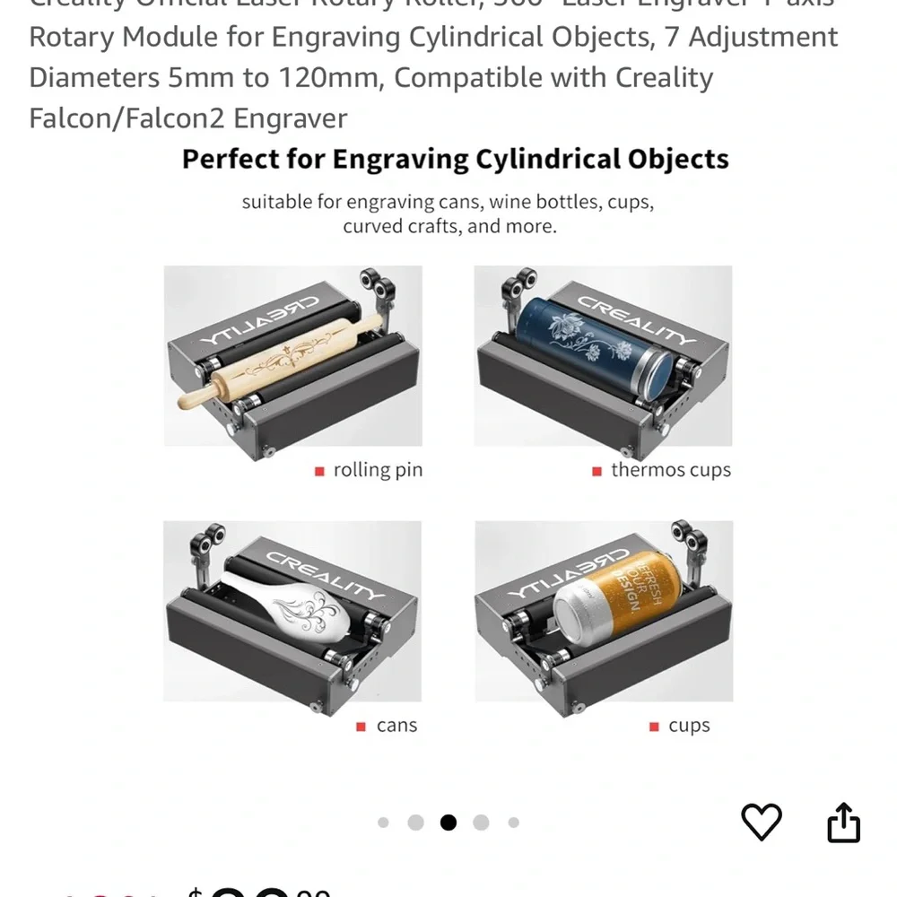 Creality Official Laser Rotary Roller, 360° Laser Engraver Y-axis Rotary Module